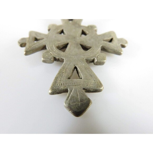 1 7/8" High Celtic Style Coptic Ethiopia Silver Cross With Chamfered Decoration - Picture 2 of 12